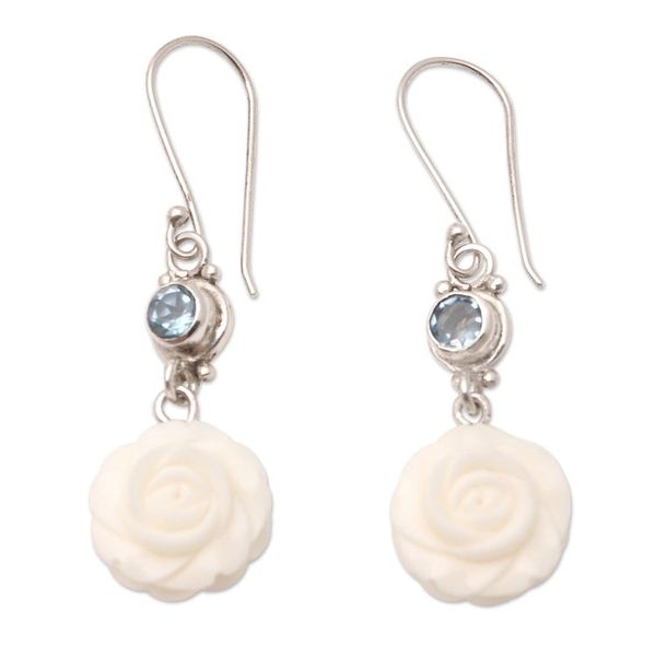 Alternate image for Blue Topaz and Sterling Silver Floral Earrings Growing Roses