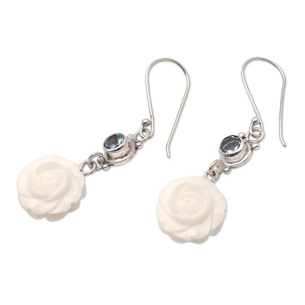 Alternate image for Blue Topaz and Sterling Silver Floral Earrings Growing Roses