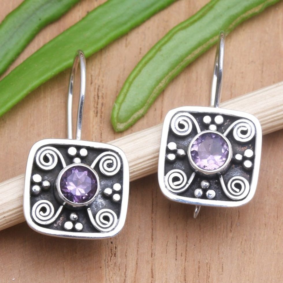 Hand Made Amethyst and Sterling Silver Drop Earrings 'Odyssey's Edge in Purple'