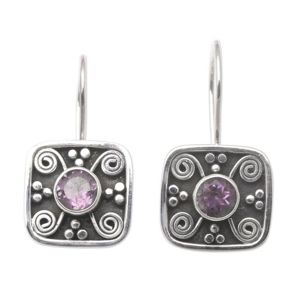 Alternate image for Hand Made Amethyst and Sterling Silver Drop Earrings Odysseys Edge in Purple