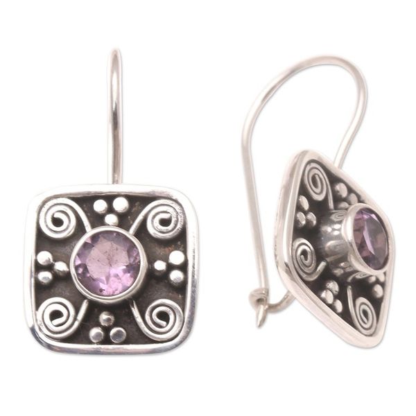 Alternate image for Hand Made Amethyst and Sterling Silver Drop Earrings Odysseys Edge in Purple