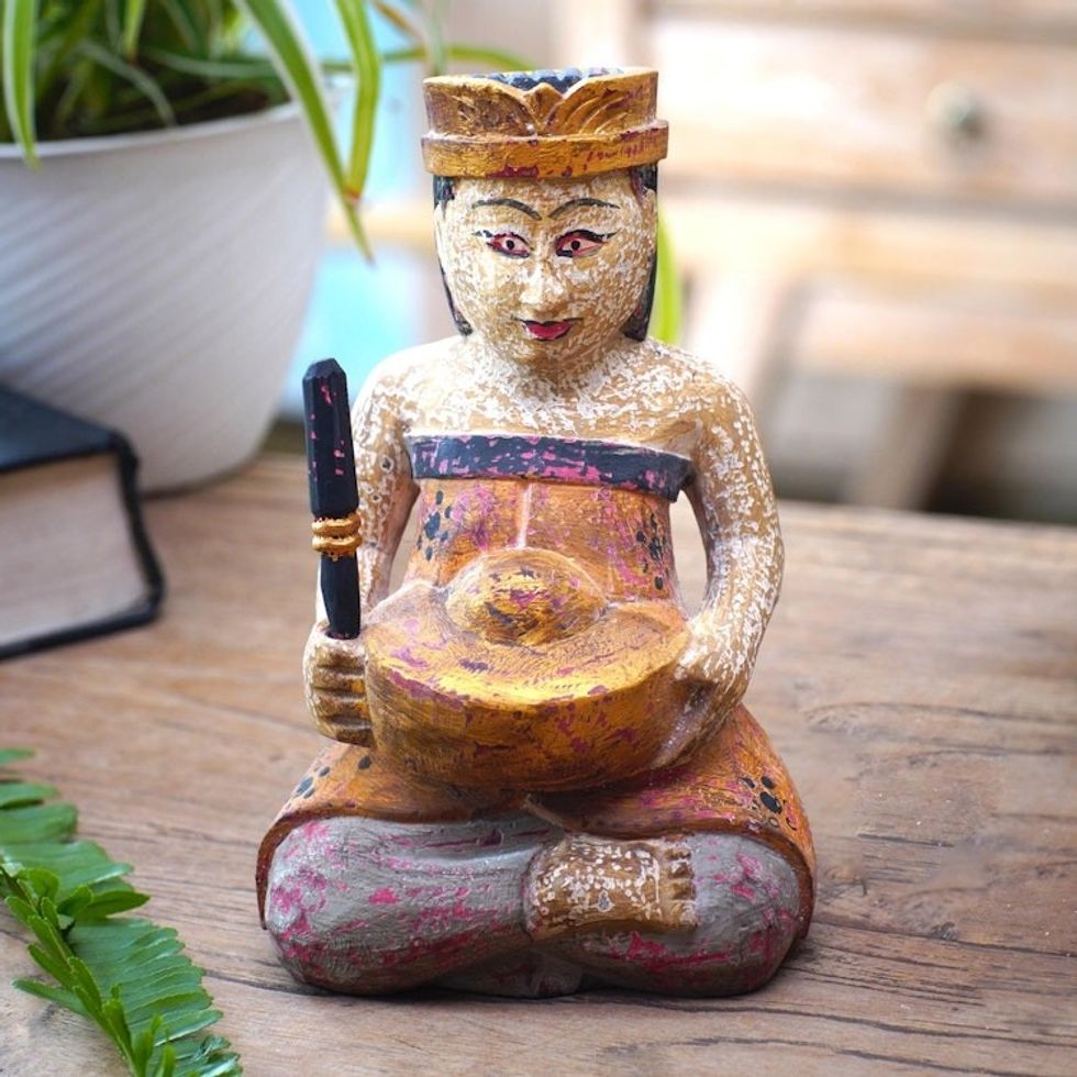 Albesia Wood Statuette with Music Motif 'Rhythmic Kempul'