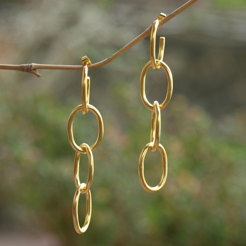 Gold-Plated Chain Link Dangle Earrings 'Chain of Attraction'
