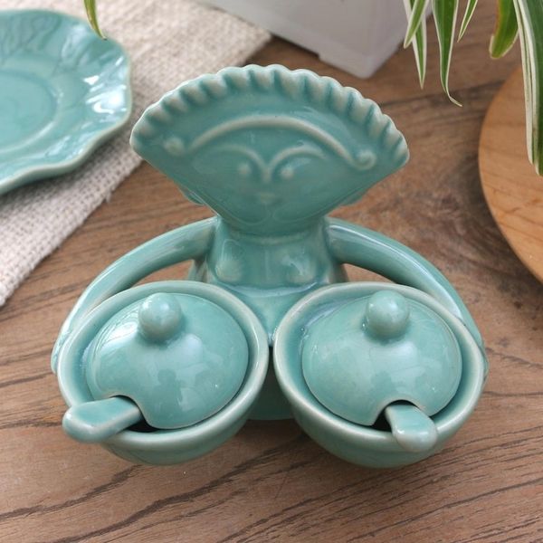 Alternate image for Hand Crafted Ceramic Condiment Set 5 Pcs Balinese Dancer