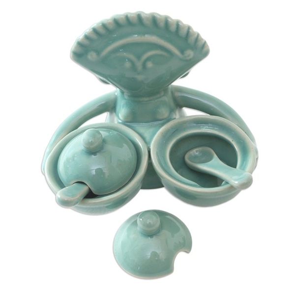 Alternate image for Hand Crafted Ceramic Condiment Set 5 Pcs Balinese Dancer