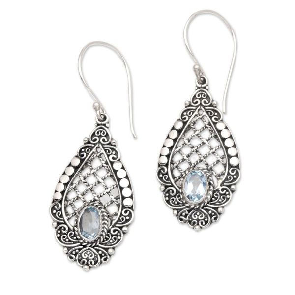Alternate image for Hand Crafted Blue Topaz and Dangle Earrings Lattice to Heaven