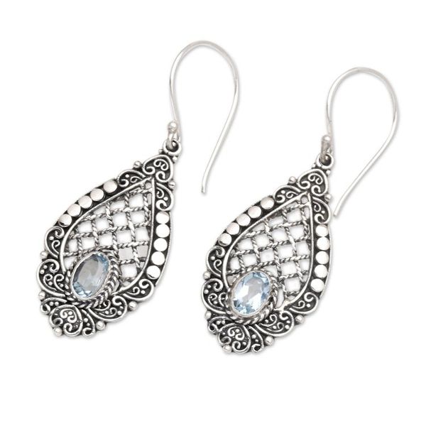 Alternate image for Hand Crafted Blue Topaz and Dangle Earrings Lattice to Heaven