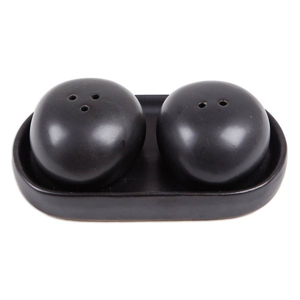 Alternate image for Minimalist Black Ceramic Salt and Pepper Set 3 Pieces Soft Seasoning at Night