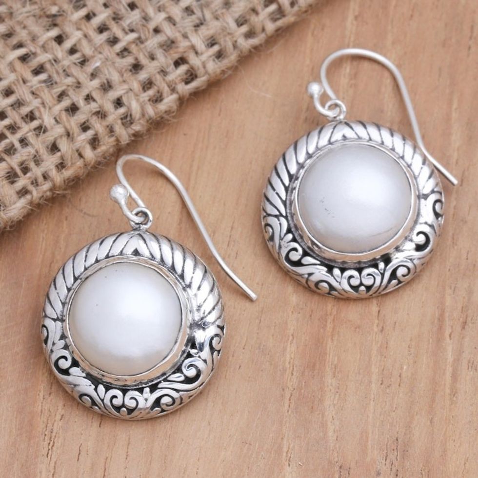 Sterling Silver and Cultured Pearl Dangle Earrings 'Inner Light'
