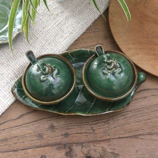 Alternate image for Leaf and Frog Ceramic Condiment Set 5 Pcs Little Frogs