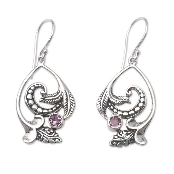 Alternate image for Handcrafted Dangle Earrings with Amethyst Natural Motif