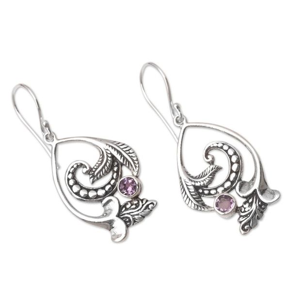 Alternate image for Handcrafted Dangle Earrings with Amethyst Natural Motif