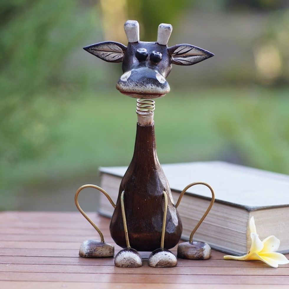Hand Painted Albesia Wood Donkey Statuette 'Pin the Tail'