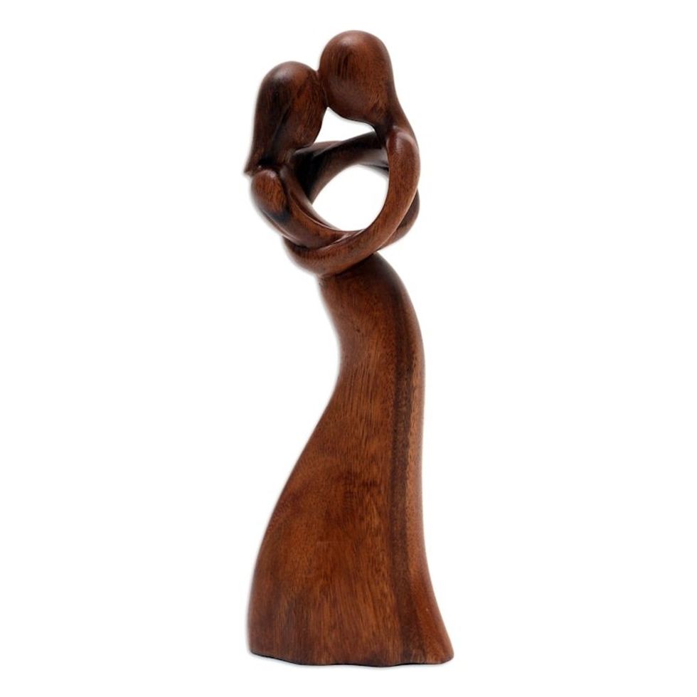 Romantic Suar Wood Sculpture from Bali 'Touch My Heart'