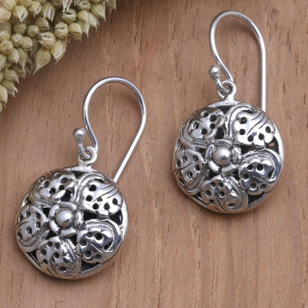 Handcrafted Balinese Sterling Silver Dangle Earrings 'Miracle Bloom'