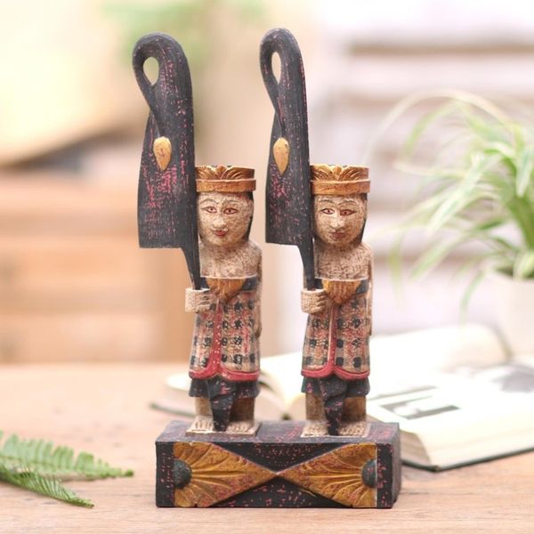 Alternate image for Handmade Albesia Wood Statuette from Bali Umbul-Umbul