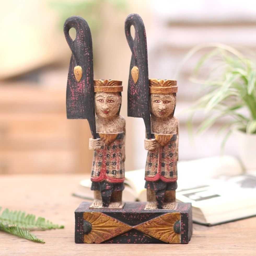 Handmade Albesia Wood Statuette from Bali 'Umbul-Umbul'