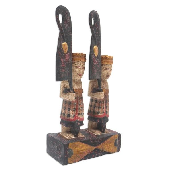 Alternate image for Handmade Albesia Wood Statuette from Bali Umbul-Umbul