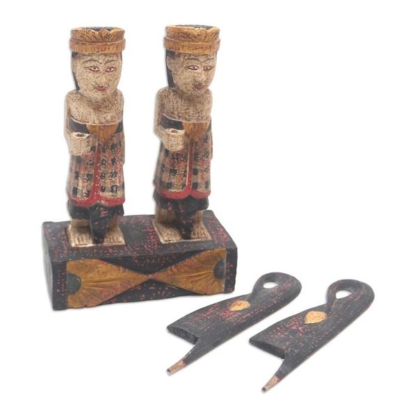 Alternate image for Handmade Albesia Wood Statuette from Bali Umbul-Umbul