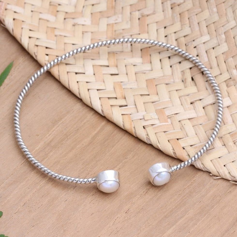 Cultured Pearl and Sterling Silver Cuff Bracelet 'Fated Pair'