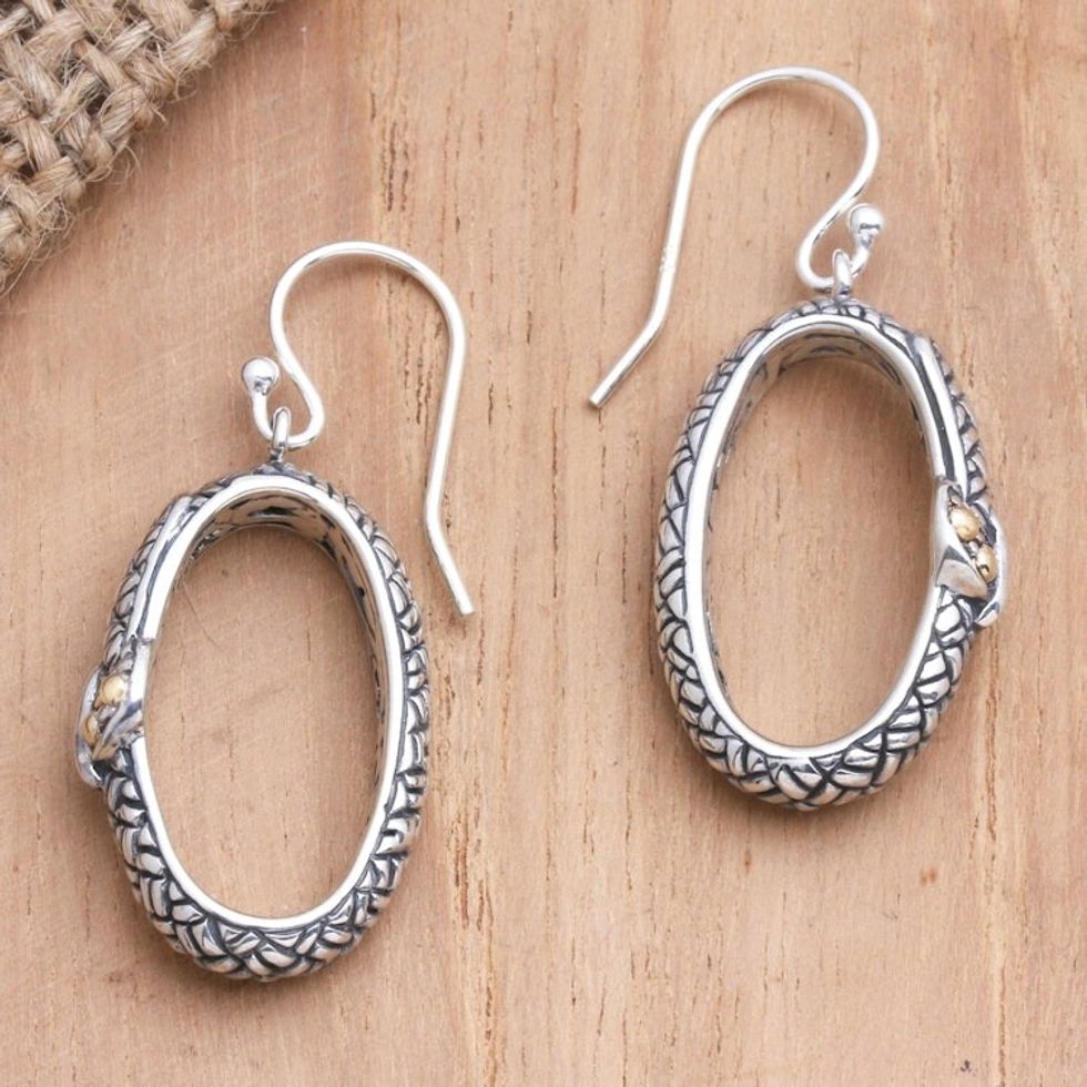 Gold-Accented Sterling Silver Dangle Earrings 'Hidden City'