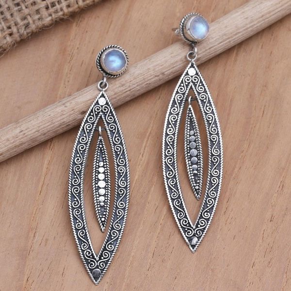 Alternate image for Rainbow Moonstone and Sterling Silver Dangle Earrings Smoldering Intuition