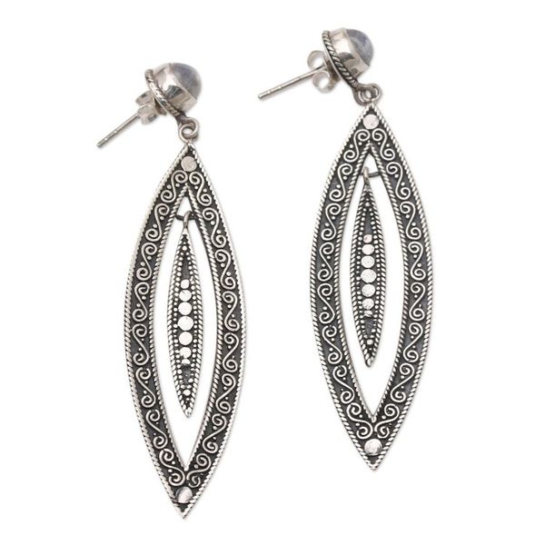 Alternate image for Rainbow Moonstone and Sterling Silver Dangle Earrings Smoldering Intuition