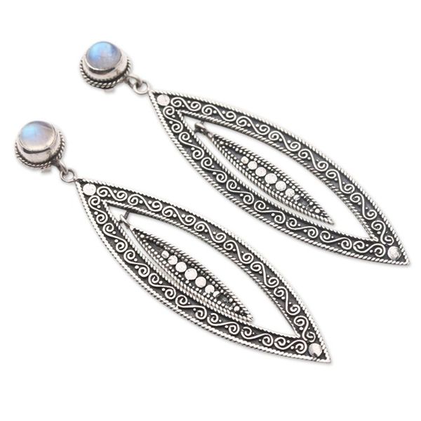 Alternate image for Rainbow Moonstone and Sterling Silver Dangle Earrings Smoldering Intuition