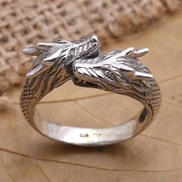Alternate image for Mens Sterling Silver Dragon Ring Dragon Romance