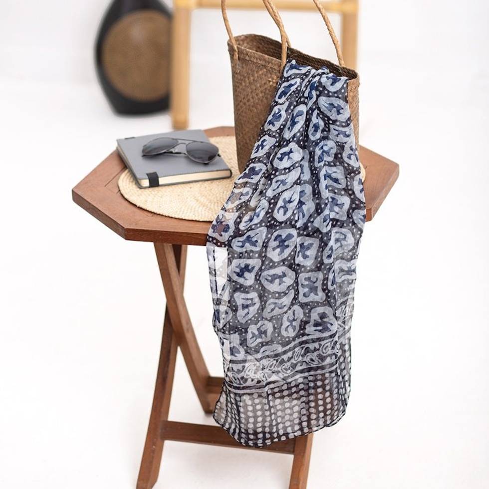 Hand-Stamped Silk Scarf from India 'Birds of Paradise'