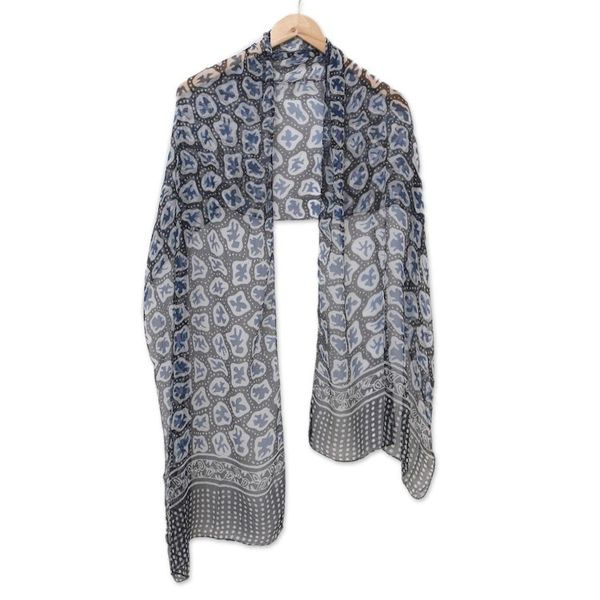 Alternate image for Hand-Stamped Silk Scarf from India Birds of Paradise