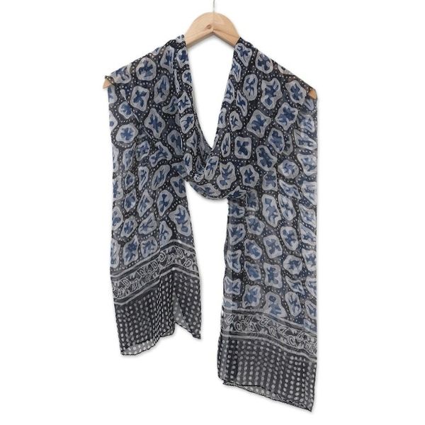 Alternate image for Hand-Stamped Silk Scarf from India Birds of Paradise