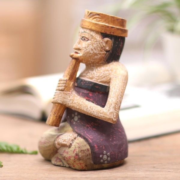 Alternate image for Albesia Wood Statuette with Music Motif Morning Healing