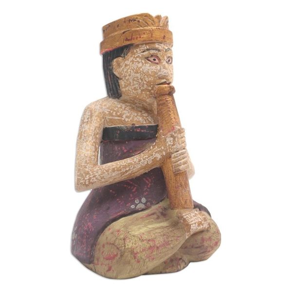 Alternate image for Albesia Wood Statuette with Music Motif Morning Healing