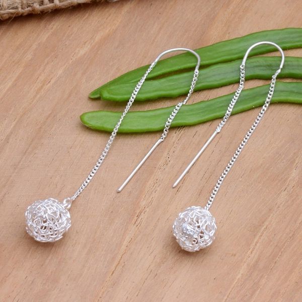 Alternate image for Hand Crafted Sterling Silver Threader Earrings Lifes a Ball