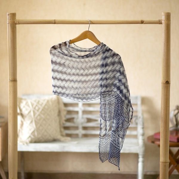 Alternate image for Hand-Stamped Silk Chiffon Shawl Between the Lines