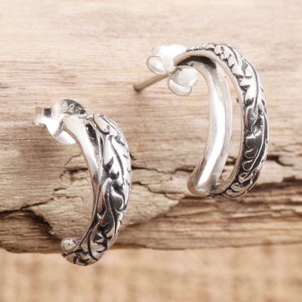 Alternate image for Sterling Silver Leaf-Motif Drop Earrings Cashew Leaves