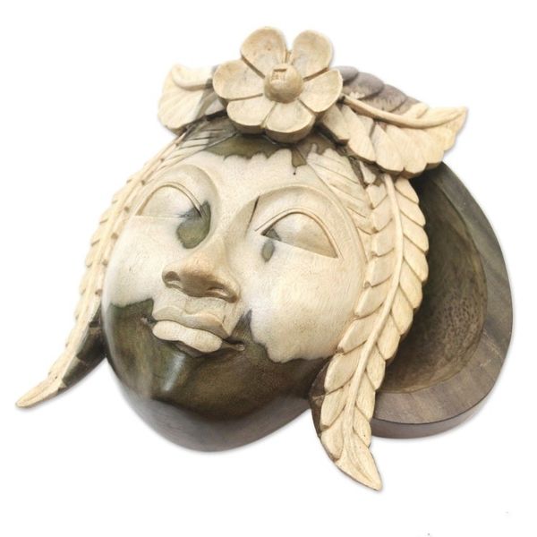 Alternate image for Artisan Crafted Hibiscus Wood Decorative Box Lady Rose