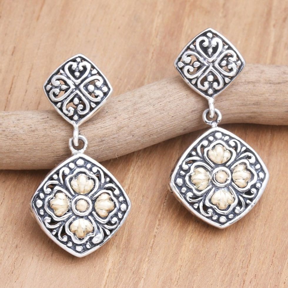 Gold-Accented Sterling Silver Dangle Earrings 'Daytime Flower'