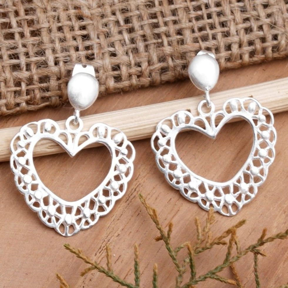 Artisan Crafted Sterling Silver Earrings 'Hearts of Lace'