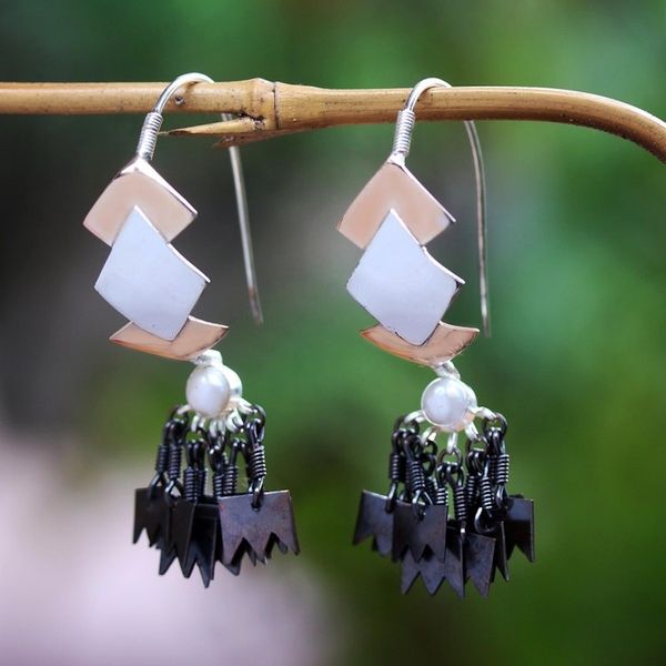 Alternate image for Rose Gold-Plated Cultured Pearl Dangle Earrings Glittering Grey