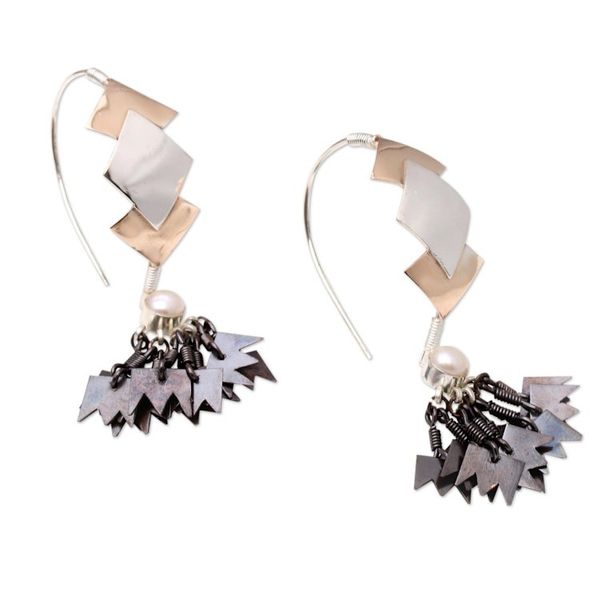 Alternate image for Rose Gold-Plated Cultured Pearl Dangle Earrings Glittering Grey
