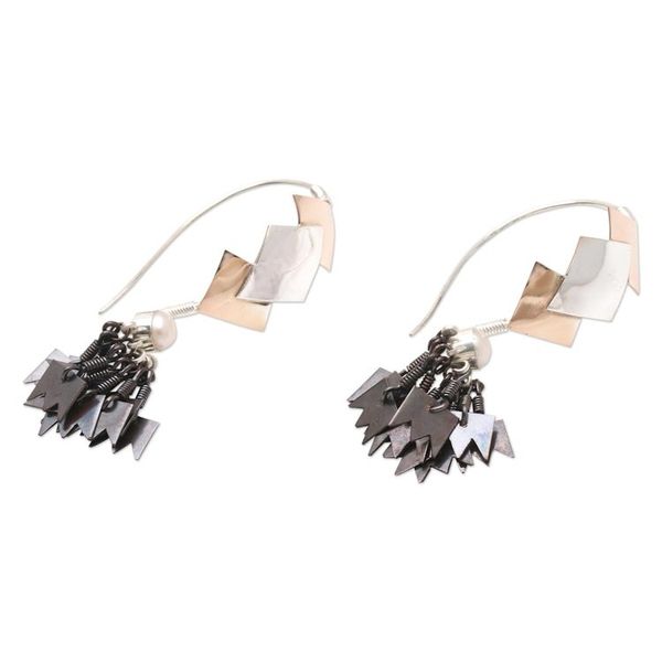 Alternate image for Rose Gold-Plated Cultured Pearl Dangle Earrings Glittering Grey