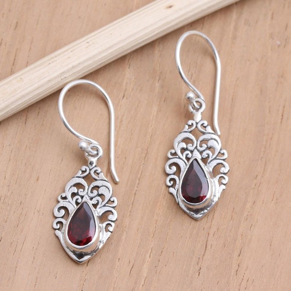 Handmade Sterling Silver and Garnet Dangle Earrings 'Berry Jam'