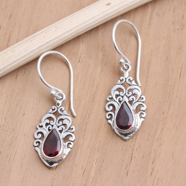 Alternate image for Handmade Sterling Silver and Garnet Dangle Earrings Berry Jam