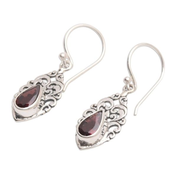 Alternate image for Handmade Sterling Silver and Garnet Dangle Earrings Berry Jam
