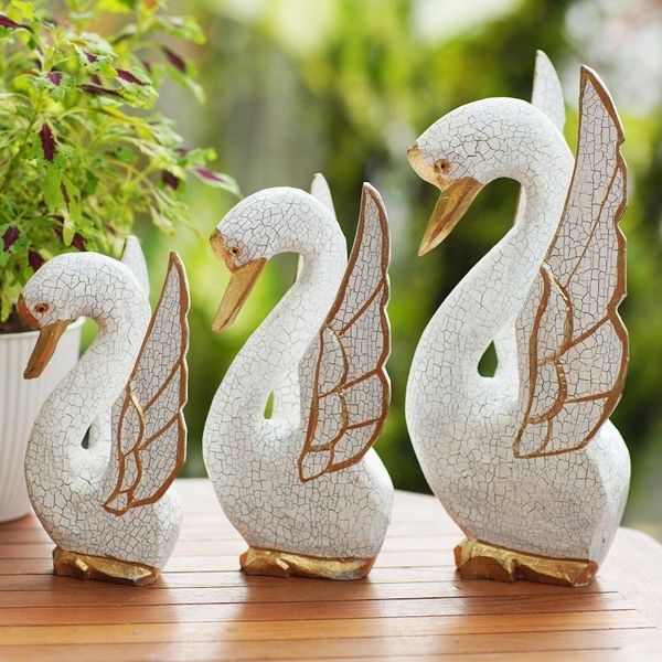 Alternate image for Crackled Finish Swan Statuettes from Bali Set of 3 Graceful Trio