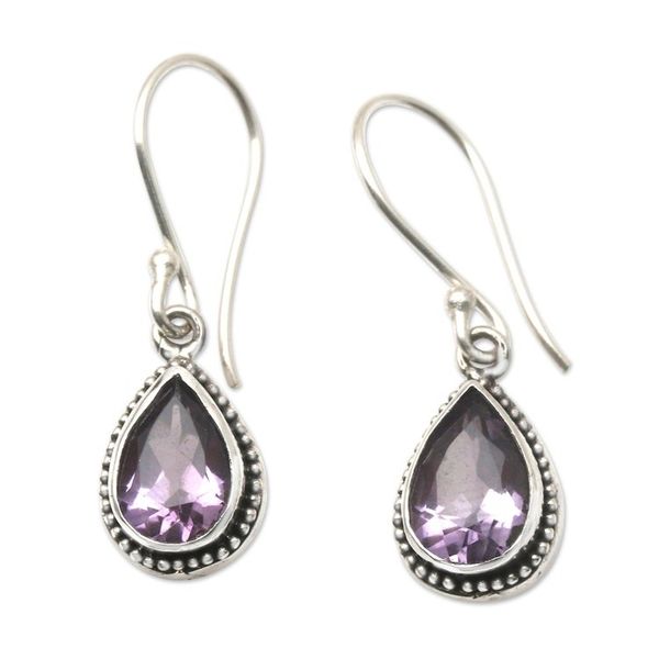 Alternate image for Handcrafted Sterling Silver and Amethyst Dangle Earrings Cool Drop