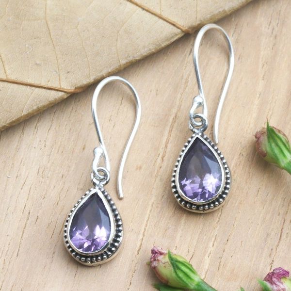 Alternate image for Handcrafted Sterling Silver and Amethyst Dangle Earrings Cool Drop