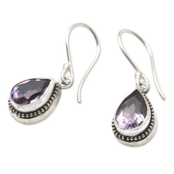 Alternate image for Handcrafted Sterling Silver and Amethyst Dangle Earrings Cool Drop